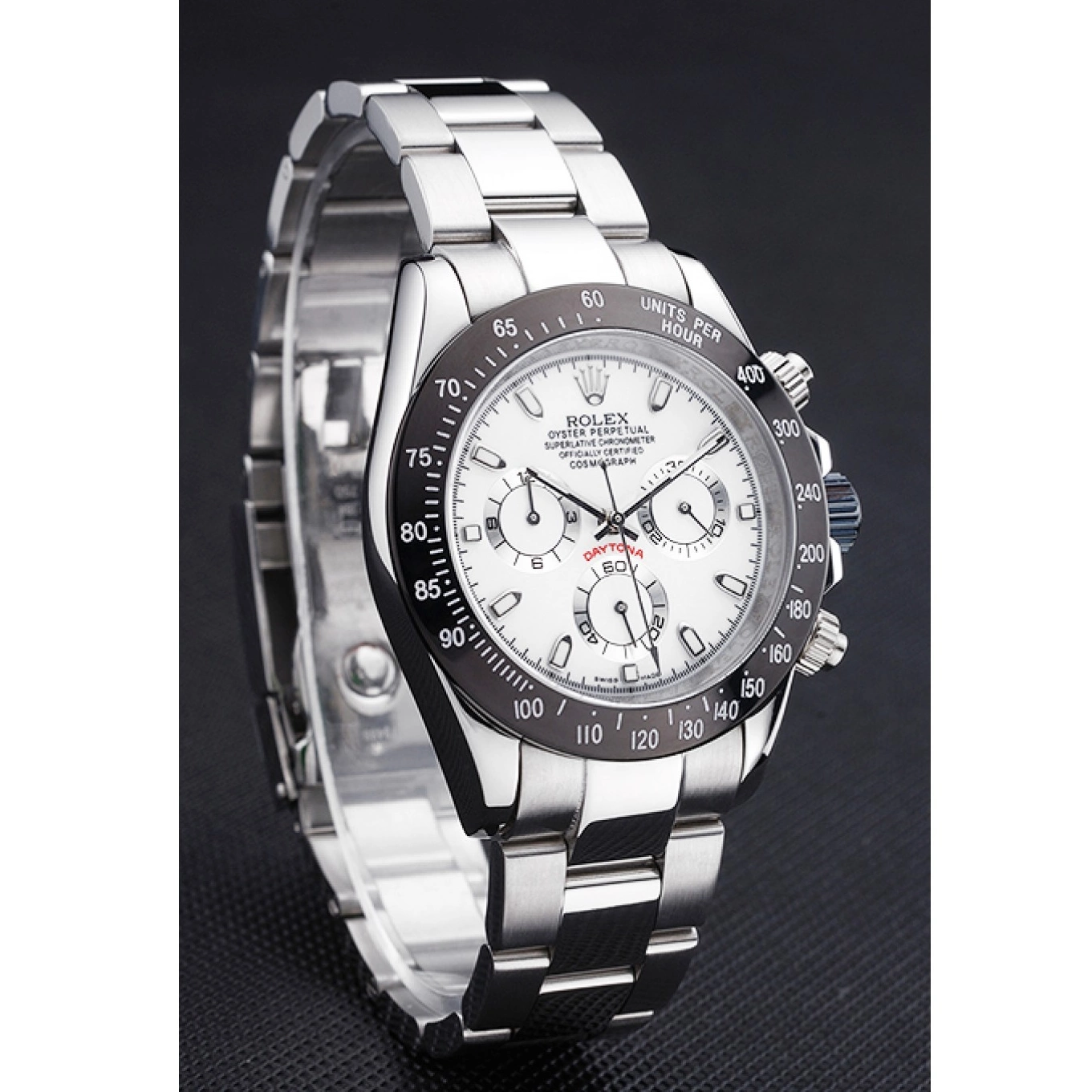 AAA Replica Watches Stainless Daytona Black Enameled Steel Rolex White Dial 0730